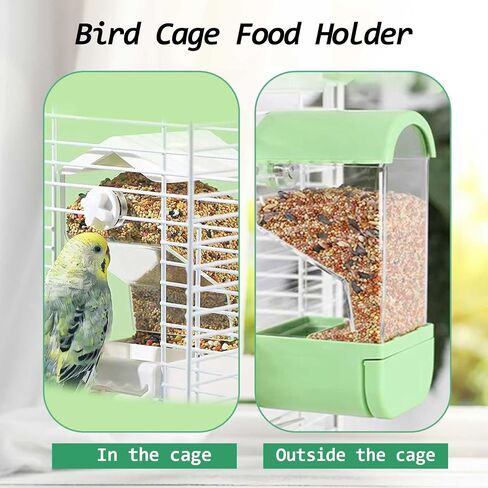 No Mess Bird Cage Feeder Automatic Parakeets Seed Food Container Acrylic Parrot Feeder Cage Accessories Transparent Small and Medium Lovebirds Canary Cockatiel Finch (Green) in Saudi Arabia