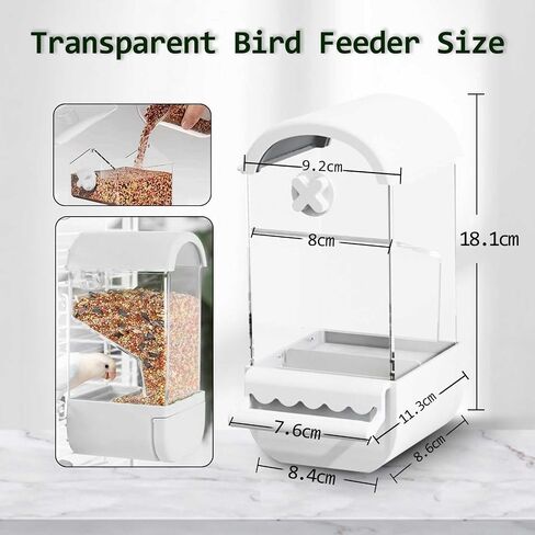 No Mess Bird Cage Feeder Automatic Parakeets Seed Food Container Acrylic Parrot Feeder Cage Accessories Transparent Small and Medium Lovebirds Canary Cockatiel Finch (Green) in Saudi Arabia