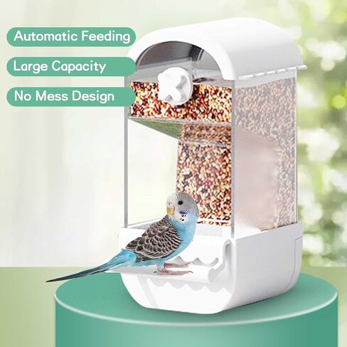 No Mess Bird Cage Feeder Automatic Parakeets Seed Food Container Acrylic Parrot Feeder Cage Accessories Transparent Small and Medium Lovebirds Canary Cockatiel Finch (Green) in Saudi Arabia