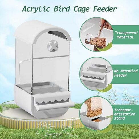 No Mess Bird Cage Feeder Automatic Parakeets Seed Food Container Acrylic Parrot Feeder Cage Accessories Transparent Small and Medium Lovebirds Canary Cockatiel Finch (Green) in Saudi Arabia