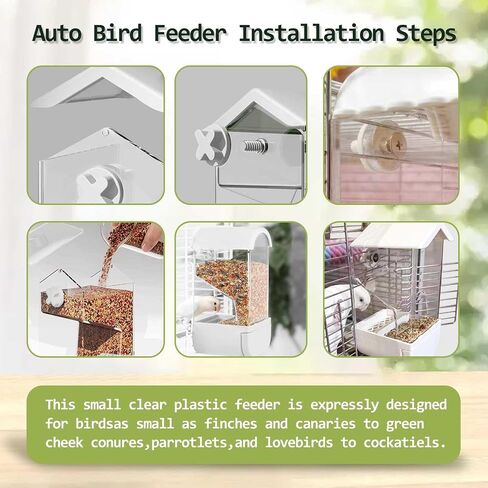 No Mess Bird Cage Feeder Automatic Parakeets Seed Food Container Acrylic Parrot Feeder Cage Accessories Transparent Small and Medium Lovebirds Canary Cockatiel Finch (Green) in Saudi Arabia