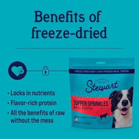 Stewart Beef Liver Supper Sprinkles, Dog Food Toppers, Beef Liver, 2.5 oz. Resealable Bag, Made in USA, Products for Dogs in Saudi Arabia