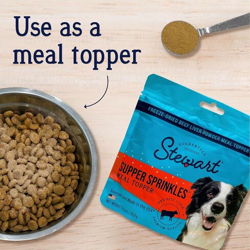 Stewart Beef Liver Supper Sprinkles, Dog Food Toppers, Beef Liver, 2.5 oz. Resealable Bag, Made in USA, Products for Dogs in Saudi Arabia