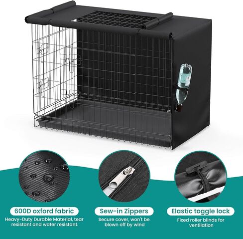 Dog Crate Cover - Privacy Kennel Cover Fits 36 inch Double Door Wire Crate, Heavy Duty 600D Oxford Fabric Dog Cage Cover with Top Window and Drinking Hole Design, Black, (Cover Only) in Saudi Arabia