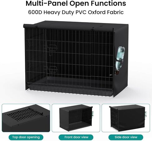 Dog Crate Cover - Privacy Kennel Cover Fits 36 inch Double Door Wire Crate, Heavy Duty 600D Oxford Fabric Dog Cage Cover with Top Window and Drinking Hole Design, Black, (Cover Only) in Saudi Arabia