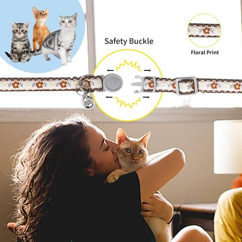 AIITLE 2 Pack Breakaway Cat Collar with Bell, Adjustable Flower Printing Cat Collars for Girl Cats and Boy Cats, Kittens, Puppy, Soft Stylish Flower Patterns Cat Collars, Chocolate & Hot Pink in Saudi Arabia