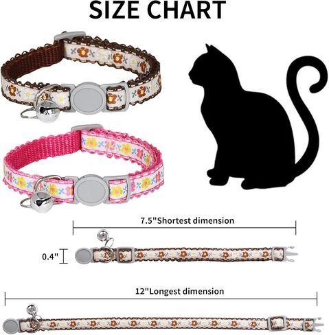 AIITLE 2 Pack Breakaway Cat Collar with Bell, Adjustable Flower Printing Cat Collars for Girl Cats and Boy Cats, Kittens, Puppy, Soft Stylish Flower Patterns Cat Collars, Chocolate & Hot Pink in Saudi Arabia