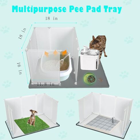 Bencacawinstyle Dog Puppy Pad Enclosure Splash Guard مع حصيرة غير قابلة للانزلاق، صينية حامل وسادة تبول مانعة للتسرب للكلاب الصغيرة تعمل مع معظم منصات التدريب وسهلة التنظيف. in Kuwait