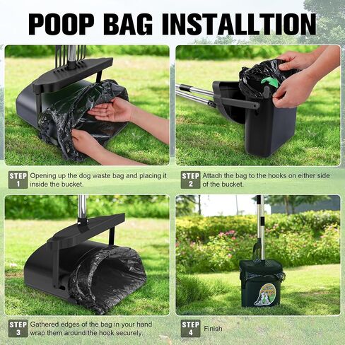 UPSKY Pooper Scooper سلة دوارة وأشعل النار مع 100 كيس نفايات، مرفق أكياس مغرفة فضلات الكلاب للكلاب الصغيرة والمتوسطة الكبيرة، مغرفة فضلات الكلاب المعدنية بمقبض طويل مع خطاف غطاء لساحة بيت الكلب باللون الأخضر in Kuwait