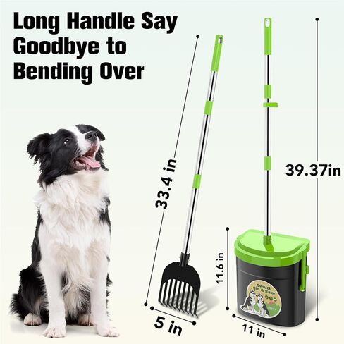 UPSKY Pooper Scooper Swivel Bin & Rake with 100 Waste Bags, Dog Pooper Scooper Bags Attachment for Large Medium Small Dogs, Long Handle Metal Dog Poop Scooper with Lid Hook for Yard Dog Kennel Green in Saudi Arabia