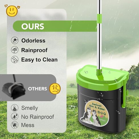 UPSKY Pooper Scooper Swivel Bin & Rake with 100 Waste Bags, Dog Pooper Scooper Bags Attachment for Large Medium Small Dogs, Long Handle Metal Dog Poop Scooper with Lid Hook for Yard Dog Kennel Green in Saudi Arabia