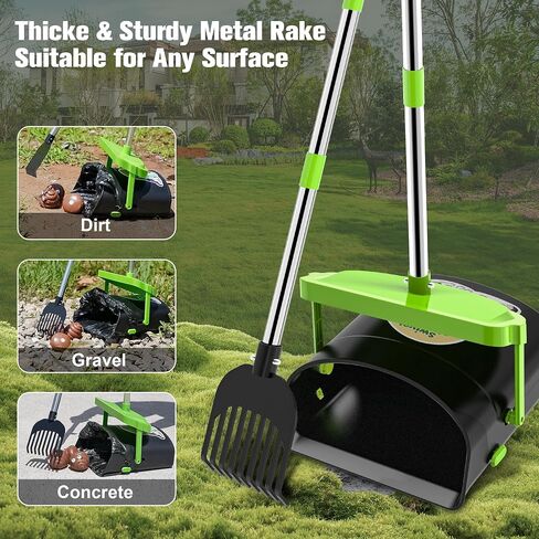 UPSKY Pooper Scooper Swivel Bin & Rake with 100 Waste Bags, Dog Pooper Scooper Bags Attachment for Large Medium Small Dogs, Long Handle Metal Dog Poop Scooper with Lid Hook for Yard Dog Kennel Green in Saudi Arabia