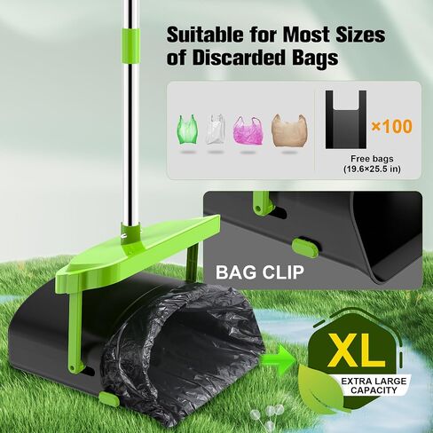 UPSKY Pooper Scooper Swivel Bin & Rake with 100 Waste Bags, Dog Pooper Scooper Bags Attachment for Large Medium Small Dogs, Long Handle Metal Dog Poop Scooper with Lid Hook for Yard Dog Kennel Green in Saudi Arabia