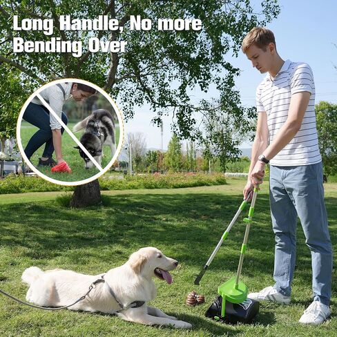 UPSKY Pooper Scooper Swivel Bin & Rake with 100 Waste Bags, Dog Pooper Scooper Bags Attachment for Large Medium Small Dogs, Long Handle Metal Dog Poop Scooper with Lid Hook for Yard Dog Kennel Green in Saudi Arabia