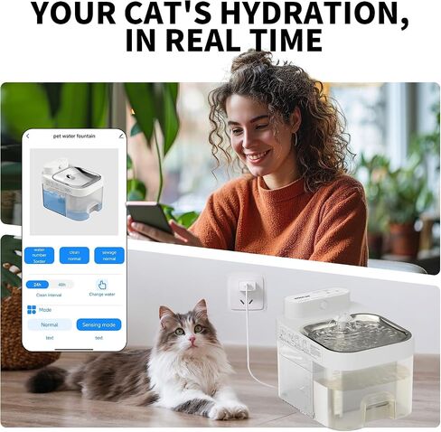 Wireless Pump Cat Water Fountain, 3L/101oz Pet Water Fountain for Cats Dogs Inside, Automatic Cat Water Dispenser with App Control, Smart Fountain, Clean and Dirty Separation in Saudi Arabia