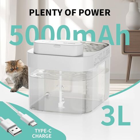 Wireless Pump Cat Water Fountain, 3L/101oz Pet Water Fountain for Cats Dogs Inside, Automatic Cat Water Dispenser with App Control, Smart Fountain, Clean and Dirty Separation in Saudi Arabia