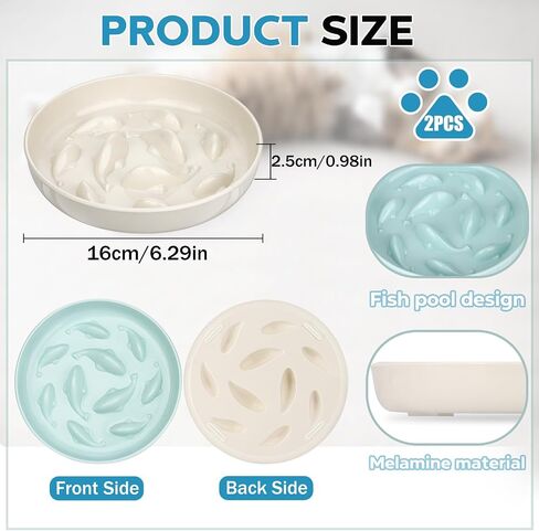 2PCS Cat Slow Feeder Bowl, Cat Food Bowl with Fish Pool Design, Healthy Eating Diet Pet Bowl, Interactive Puzzle Feeder Dish for Cats Kittens, Non-Slip Anti Gulping Cat Bowl for Dry and Wet Food in Saudi Arabia