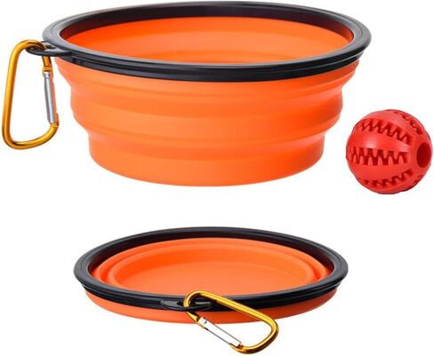 Collapsible dog bowls, 350 ml | Purple Travel Bowls | 2 Pack Portable Water Fountain for Dogs, Cats and Pets with 2 Carabiners | and toy ball for dogs and cats | BPA free in Saudi Arabia
