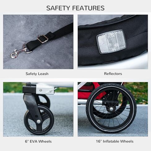 Aosom 2 in 1 Bike Trailer, Foldable Dog Bike Stroller with Aluminum Frame, Quick Release Wheels, Safety Leash, Anti-Slip Mat, Hitch Coupler, Reflectors, Flag for Medium Dogs in Saudi Arabia