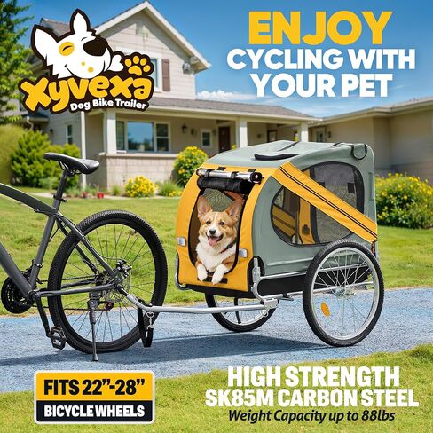 Dog Bike Trailer, Bike Trailer for Dogs, Pet Bike Trailer Fits for Medium Dogs Dog Trailer for Bike Up to 88lbs Easy Folding Frame Cart in Saudi Arabia