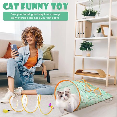 Cat Tunnel Toy and Cats Spiral Tunnel Toys, Portable Collapsible Cattycoil Drill Bag Toy for Indoor Cats, Self Interactive Cat Spiral Tunnel Toy for Indoor Cats Play Exercise in Saudi Arabia