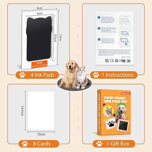 Nabance Paw Print Kit for Dog Cats, Pet Paw Print Impression Kit, 4 Inkless Print Pads, 8 Imprint Cards, Nose Print Stamp Pad for Dogs, Clean Touch Pet Footprint Kit, Pet Paw Ink Pad Family Keepsake in Saudi Arabia