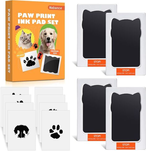 Nabance Paw Print Kit for Dog Cats, Pet Paw Print Impression Kit, 4 Inkless Print Pads, 8 Imprint Cards, Nose Print Stamp Pad for Dogs, Clean Touch Pet Footprint Kit, Pet Paw Ink Pad Family Keepsake in Saudi Arabia