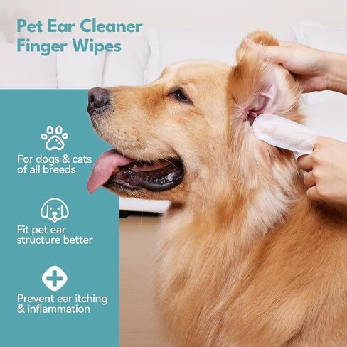 Natural Ear Wipes Finger for Dogs & Cats Comfy Finger Design | Clean Ear Wax, Debris & Dirt Gently | 50 Count Pack in Saudi Arabia