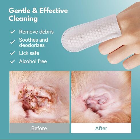 Natural Ear Wipes Finger for Dogs & Cats Comfy Finger Design | Clean Ear Wax, Debris & Dirt Gently | 50 Count Pack in Saudi Arabia