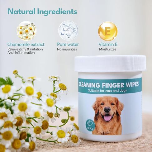 Natural Ear Wipes Finger for Dogs & Cats Comfy Finger Design | Clean Ear Wax, Debris & Dirt Gently | 50 Count Pack in Saudi Arabia