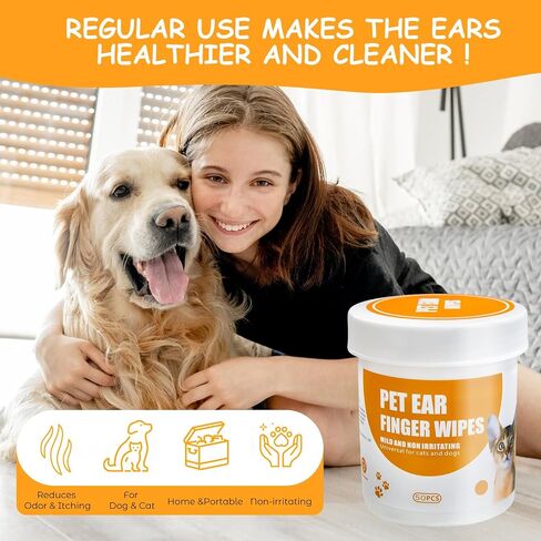 Dog Ear Wipes Finger,Ear Cleaner Wipes for Cats and Dogs,Debris - Soothes & Relieves Ear Itching,All Natural Ingredients - 50 Count. in Saudi Arabia