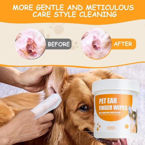 Dog Ear Wipes Finger,Ear Cleaner Wipes for Cats and Dogs,Debris - Soothes & Relieves Ear Itching,All Natural Ingredients - 50 Count. in Saudi Arabia