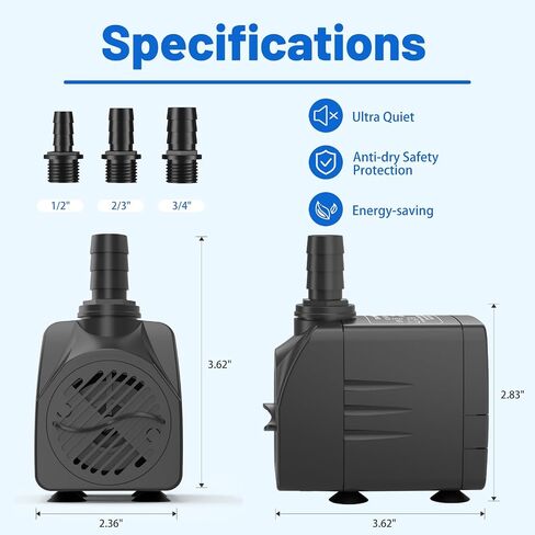 Fountain Pump 400GPH Submersible Water Pump Ultra Quiet for Fountain, Pond, Aquarium, Hydroponic with 10ft power cord in Saudi Arabia