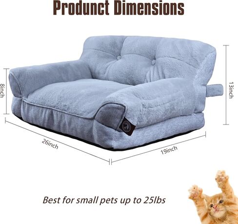 Pet Couch Bed, Washable Cat Beds for Medium Small Dogs & Cats up to 25 lbs, Soft Calming Cat Sofa Beds for Indoor Cats Anti-Slip Bottom，Fluffy Cat Couch (White) in Saudi Arabia