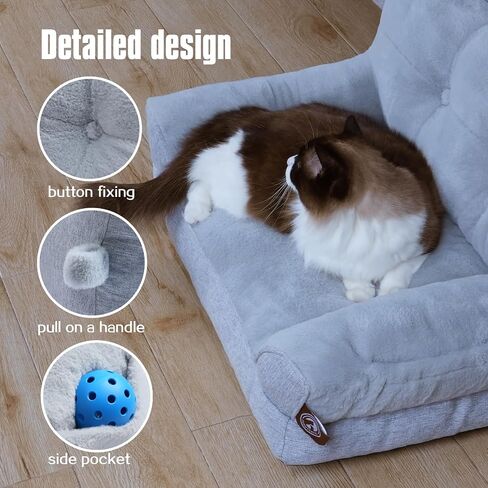 Pet Couch Bed, Washable Cat Beds for Medium Small Dogs & Cats up to 25 lbs, Soft Calming Cat Sofa Beds for Indoor Cats Anti-Slip Bottom，Fluffy Cat Couch (White) in Saudi Arabia
