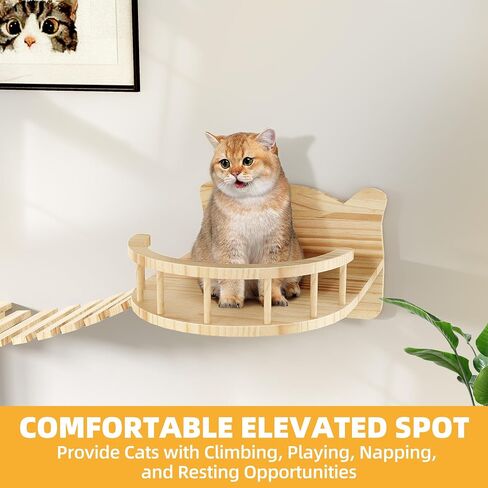 DWVO Cat Wall Shelves and Perches for Wall, Wooden Wall Mounted Cat Furniture, Set of 9 Cat Climbing Shelves with 1 Cat Wall House, 4 Wall Steps, 2 Bridge Ladder, 1 Cat Scratching Post and 1 Cat Bed in Saudi Arabia