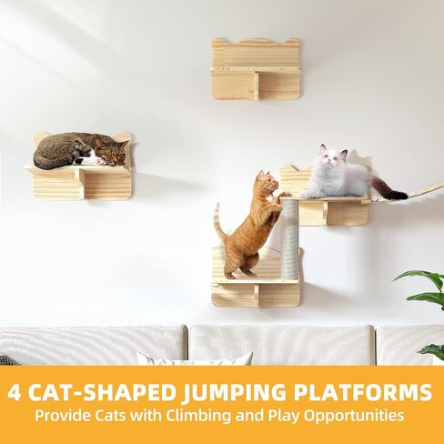 DWVO Cat Wall Shelves and Perches for Wall, Wooden Wall Mounted Cat Furniture, Set of 9 Cat Climbing Shelves with 1 Cat Wall House, 4 Wall Steps, 2 Bridge Ladder, 1 Cat Scratching Post and 1 Cat Bed in Saudi Arabia