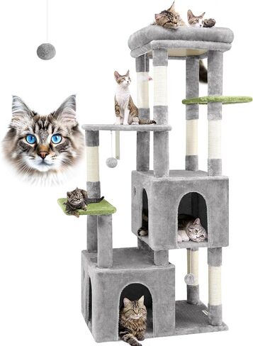 F61 Cat Tower for Indoor Cats, Heavy Duty Cat Trees for Large Cats Adult Big Cats Maine Coon Cat Tree Tower with Scratching Post, Extra Large Top Perch, Cat Condos, Light Grey, 61inch in Kuwait