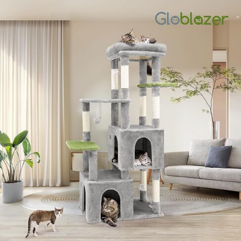 F61 Cat Tower for Indoor Cats, Heavy Duty Cat Trees for Large Cats Adult Big Cats Maine Coon Cat Tree Tower with Scratching Post, Extra Large Top Perch, Cat Condos, Light Grey, 61inch in Kuwait