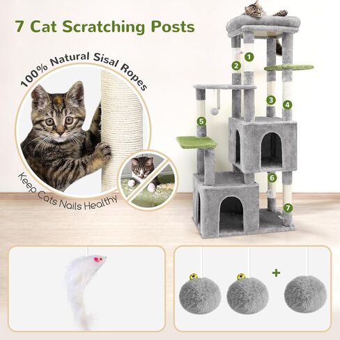F61 Cat Tower for Indoor Cats, Heavy Duty Cat Trees for Large Cats Adult Big Cats Maine Coon Cat Tree Tower with Scratching Post, Extra Large Top Perch, Cat Condos, Light Grey, 61inch in Kuwait
