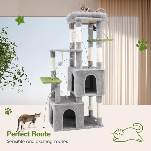 F61 Cat Tower for Indoor Cats, Heavy Duty Cat Trees for Large Cats Adult Big Cats Maine Coon Cat Tree Tower with Scratching Post, Extra Large Top Perch, Cat Condos, Light Grey, 61inch in Kuwait