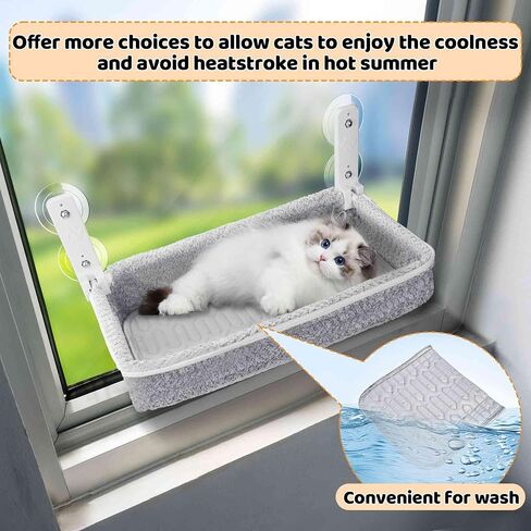 2-Pack Cat Window Perch & Hammock with Free Window Bird Feeder - Exquisite Soft Wool Fleece, Safe & Comfortable Design with 4 Strong Suction Cups - Ideal for Large Cats (Khaki, Large) in Saudi Arabia