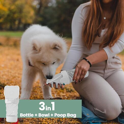 Portable Dog Water Bottle with Food Container and Poop Bag Dispenser, Travel Water Bottle for Dogs, Puppy Small Medium Dog Water Bowl Dispenser, 3-in-1 Cute Pet Water Bottle (Pink, 10OZ) in Saudi Arabia