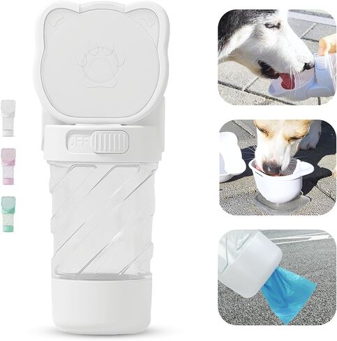 Portable Dog Water Bottle with Food Container and Poop Bag Dispenser, Travel Water Bottle for Dogs, Puppy Small Medium Dog Water Bowl Dispenser, 3-in-1 Cute Pet Water Bottle (Pink, 10OZ) in Saudi Arabia