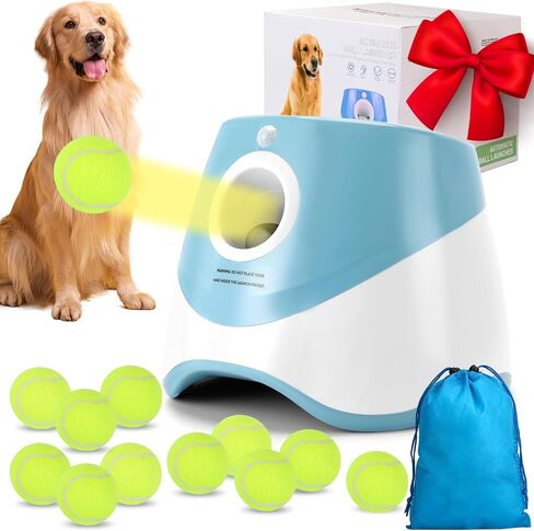 Automatic Ball Launcher for Dogs, Dog Ball Thrower Launcher with 12 Tennis Balls, Adjustable 10-30ft Tennis Ball Thrower for Dogs, Dog Fetch Machine for Small to Medium Dogs Indoor/Outdoor (Blue) in Saudi Arabia