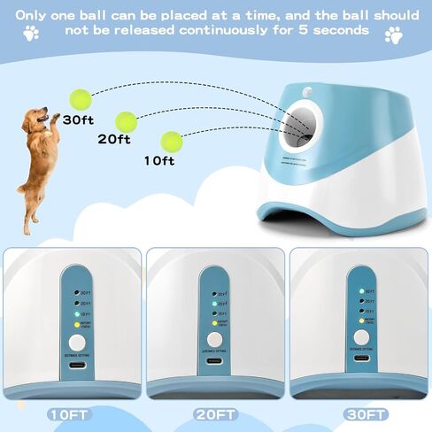Automatic Ball Launcher for Dogs, Dog Ball Thrower Launcher with 12 Tennis Balls, Adjustable 10-30ft Tennis Ball Thrower for Dogs, Dog Fetch Machine for Small to Medium Dogs Indoor/Outdoor (Blue) in Saudi Arabia