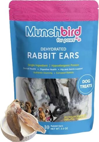 Dehydrated Rabbit Ears for Dogs & Cats, European Furry Rabbit Ear Natural Fiber for Dogs, Rawhide Free Alternative to Pig Ears for Dogs, Pack of 10 to 15 Ears (Size Varies) in Saudi Arabia