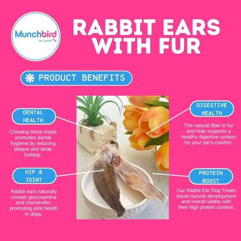 Dehydrated Rabbit Ears for Dogs & Cats, European Furry Rabbit Ear Natural Fiber for Dogs, Rawhide Free Alternative to Pig Ears for Dogs, Pack of 10 to 15 Ears (Size Varies) in Saudi Arabia