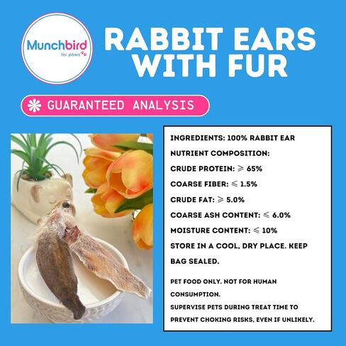 Dehydrated Rabbit Ears for Dogs & Cats, European Furry Rabbit Ear Natural Fiber for Dogs, Rawhide Free Alternative to Pig Ears for Dogs, Pack of 10 to 15 Ears (Size Varies) in Saudi Arabia