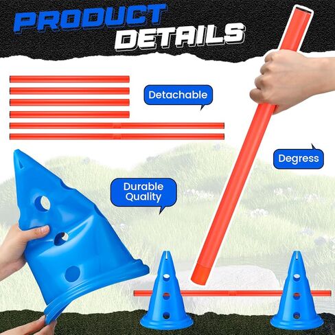 10 مجموعات من حواجز خفة الحركة للكلاب، مجموعة مخروطية مكونة من 20 قطعة من مخاريط التمرين مع 10 قطع من قضبان خفة الحركة وتدريبات خفة الحركة القابلة للتعديل ومعدات تدريب خفة الحركة المحمولة ومخاريط أقطاب خفة الحركة للكلاب (أزرق) in Kuwait